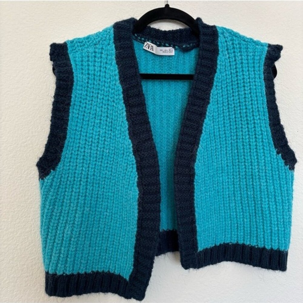Zara Open Knit Vest Top Blue EUC - Picture 3 of 6